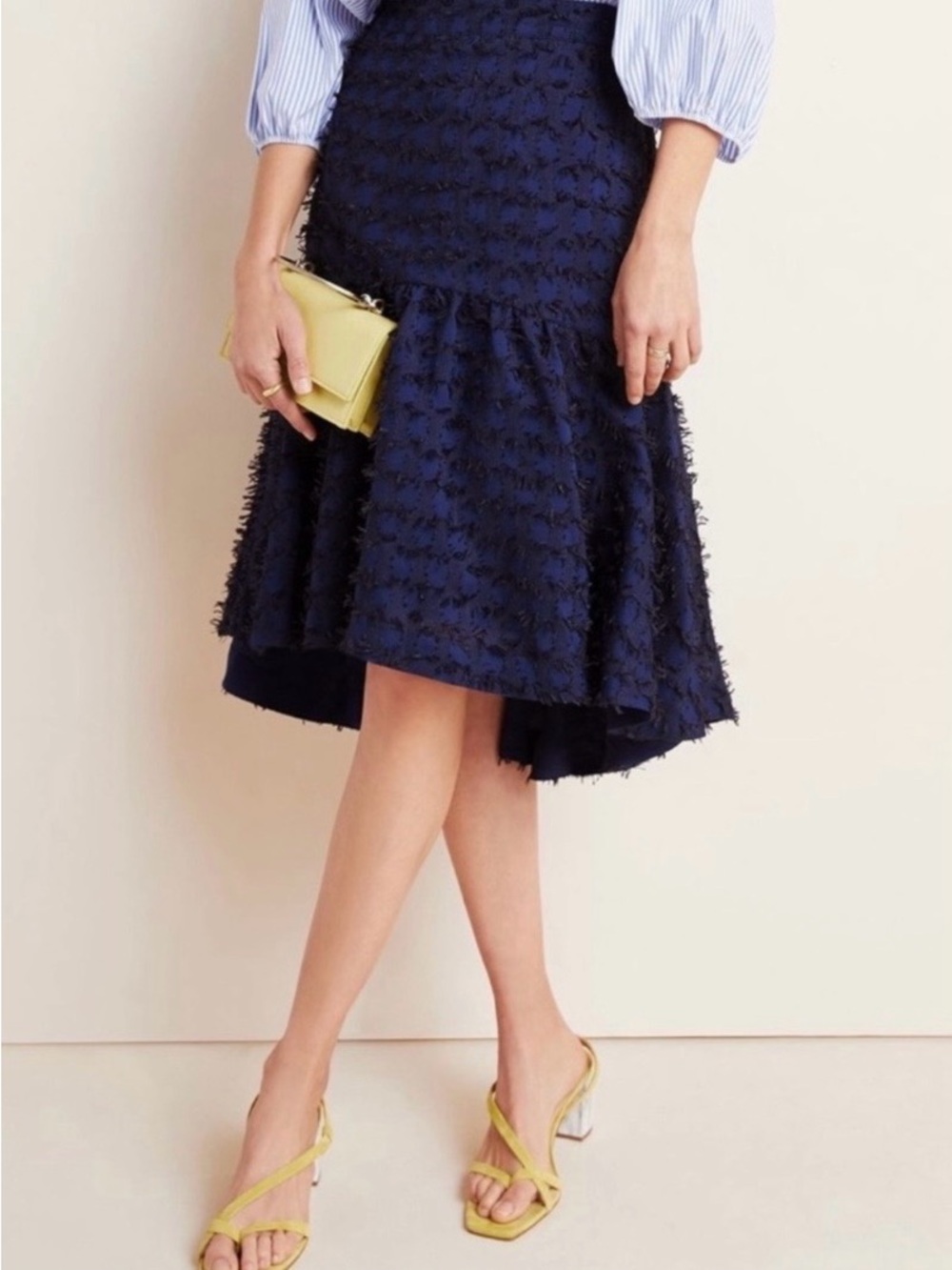 Maeve Miranda Textured Navy Flared Midi Skirt